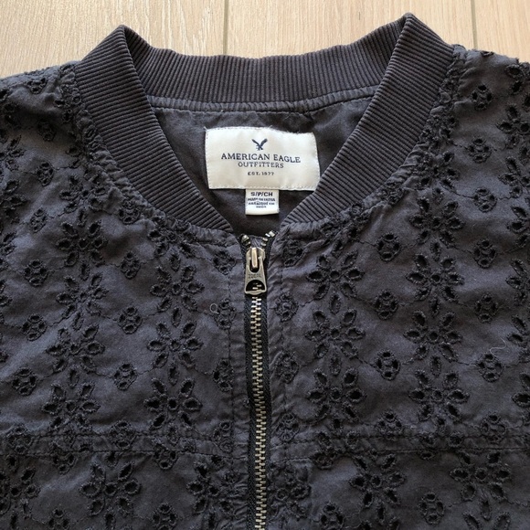 American Eagle Outfitters Eyelet Zip Up Bomber Jacket in Faded Black Size S - Picture 8 of 12